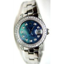 Rolex Steel Datejust W/ High Polish Finish, Diamond Bezel and Lugs, and Blue MOP Diamond Dial. 90's