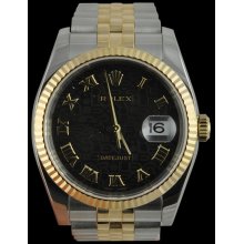 Rolex two tone datejust mens watch black roman dial man