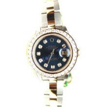 Rolex Unused Steel and Gold Datejust W/ Blue Diamond Dial w/ Custom 1.5 CT Diamond Bezel