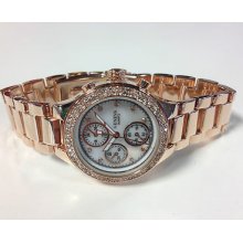 Rose Gold Bracelet Ladies Geneva Iced Out Crystal Decorative Chrono Watch 1745