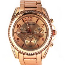 Rose Gold Fashion Watch With Rhinestone Accents - Adjustable- By Polka Dot Cloud