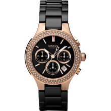 Rose Gold Tone Glitz Black Ceramic Chronograph Watch