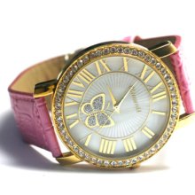 Rose Pink Strap Butterfly Bling Crystal Watches Bug6