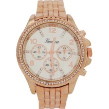 Rosegold Geneva Watch With Crystal Hour Marker And Bezel Oversized For Women