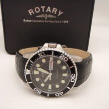 Rotary Gents Divers Day & Date Black Leather Luminance Hands Waterproof Used