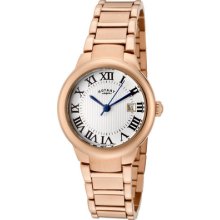 Rotary Lb02527-01 Women Savanna Silver Dial Rose Gold Tone Stainless Steel Watch