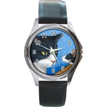 Round Metal Wrist Watch art painting Cat 322 mouse