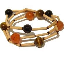 Sacral Chakra Bracelet 01 Stretch Set of 3 Carnelian Obsidian Tigers Eye Brown