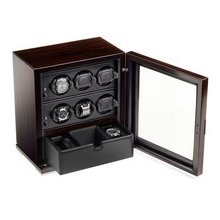 Scatola Del Tempo Zebrano Wood Watch Winder For 6 Oversize Watches Plus Storage 6RTSPEBOS1V