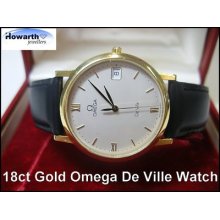 Second Hand 18ct Gold Gents Easy To Read Omega De Ville Strap Watch