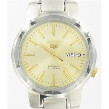 Seiko 5 Automatic Stainless Steel Analog With Gold Color Dial Watch Snka03k1