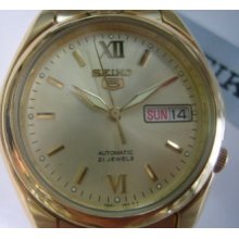 Seiko 5 Original Japan Men's Watch Automatic 21jewels All Stainless Gold Tone