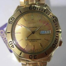 Seiko 5 Sports Men's Watch Automatic 23 Jewels All Stainless S Gold Original