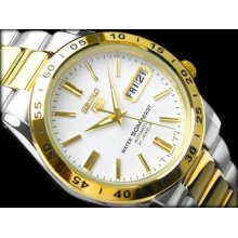 Seiko 5 Two Tone White Face Classic Day Date Automatic Snke04k1 Men's Watch