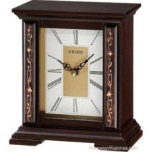 Seiko Floral Desk Clock Dark Wooden Case BrassTone Accents