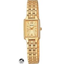 Seiko Ladies` Gold Watch W/Rectangle Dial