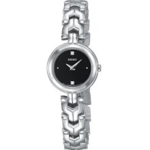 Seiko Ladies Jewelery Watch - Black Dial - Stainless - Two Diamonds SUJF35