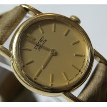 Seiko Ladies Quartz Gold Ultra Thin Watch $495 w/ Ostrich Strap