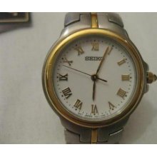 Seiko Ladies Sonata 2 Tone Ss 18kt Gold Bezel Roman Number Dial Sxg968