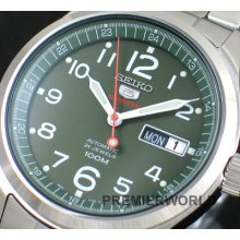 Seiko Men Automatic / Hand Winding Army Green Dial 100m Watch Srp271k1