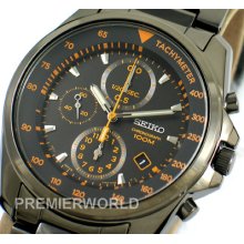 Seiko Men Chronograph Black Steel Black Dial Orange Accent 100m Watch Sndd65p1