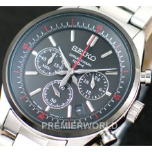 Seiko Men Chronograph Black Bezel Steel 100m Watch Ssb063p1