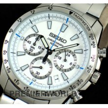 Seiko Men Chronograph Tachymeter White Dial Steel 100m Watch Ssb025p1