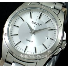 Seiko Men Date Silver Dial Steel Watch 100m Sgef75p1