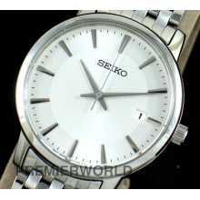 Seiko Men Date Silver Dial Steel Watch 50m Sgef87p1