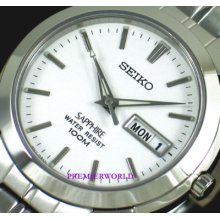 Seiko Men Sapphire White Day/date 100m Ss Watch Sgg713p1