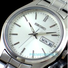 Seiko Men Silver Dial Day Date Steel 30m Watch Sgga09