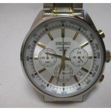 Seiko Men's Classic White Dial Two Tone Chronograph Watch Ssb043