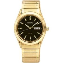 Seiko Men's Gold Tone Solar Black Dial Watch Sne060