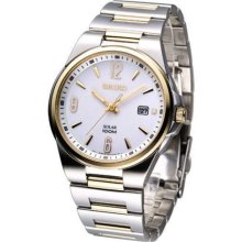 Seiko Mens Two Tone Stainless Steel Solar Powered Quartz Watch Sne210 Sne210p