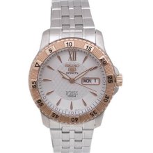 Seiko Snzj34 Men's Watch Two Tone Seiko 5 Automatic Silver Tone Dial