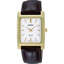 Seiko Solar Goldtone Leather Mens Watch