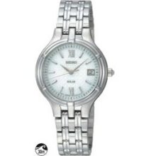 Seiko Solar Ladies` Silver Watch W/ White Face