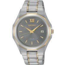 Seiko Solar Two Tone Grey Dial Mens Watch Sne166