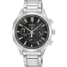 Seiko SSB019 Mens Stainless Steel Quartz Chronograph Black Dial