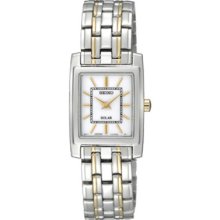 Seiko Sup079 Women's Watch Two Tone Dress Solar Quartz White Dial Link Bracelet