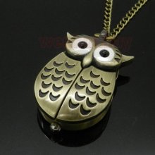 Silver/brown Night Owl Wing Necklace Pendant Pocket Watch Chain Womens Ladies