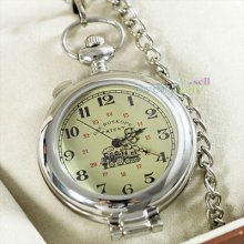 Silver Fashion Pocket Watch Special Magnify Glass Design Hand Winding Chain Gift