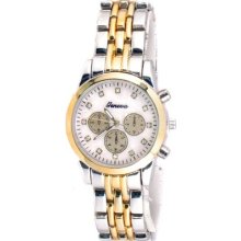 Silver Gold 2 Tone Slim Women's Geneva Watch W/ Perfume Sample