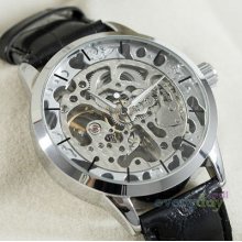 Silver Mechanical Skull Hollow Cloud Pattern Case Mens Automatic Wrist Watch