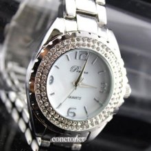 Silver Quartz Hour Clock Hand Water Oyster Crystal Steel Dial Wrist Watch C001w