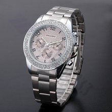 Silver Tone Crystal Decorated Ladies Mens Wrist Watch