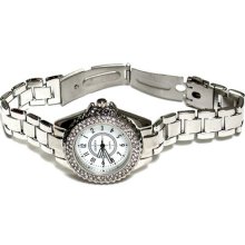 Silver Tone/mother-of-pearl Display And Crystals/wristwatch/watch/ Bracelet