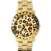 Simon Chang Ladiesgold Ip-Plated Cz Bezel Leopard Dial Watch XWA3432