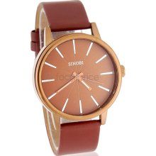 SINOBI 9213 Round Dial Men's Quartz Watch with PU Leather Strap (Brown)