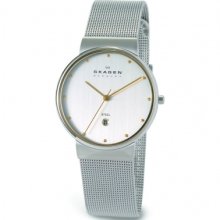 Skagen 355lgsc Mens White Silver Mesh Watch